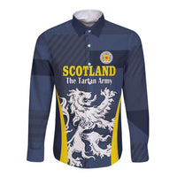 Custom Scotland Football Long Sleeve Button Shirt Scottish Lion Rampant Tartan Fan - Wonder Print Shop