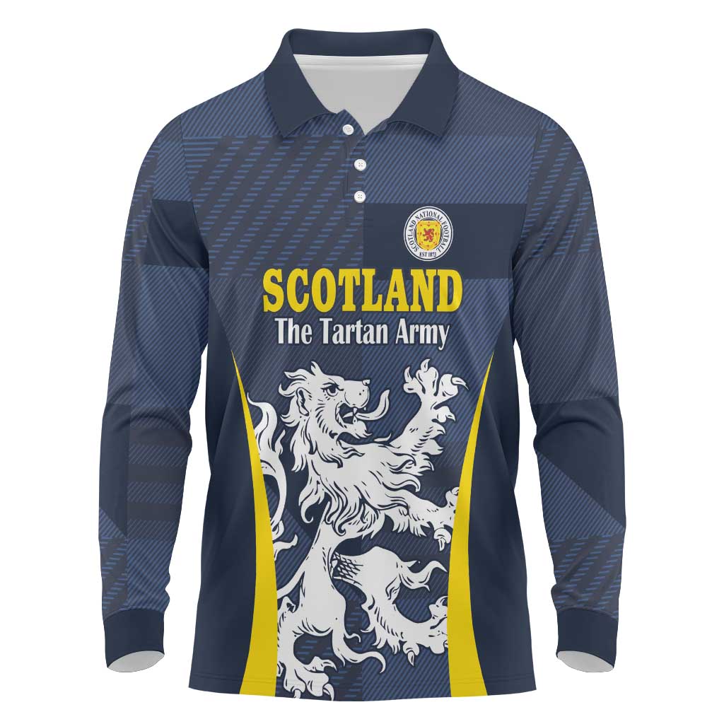 Custom Scotland Football Long Sleeve Polo Shirt Scottish Lion Rampant Tartan Fan - Wonder Print Shop