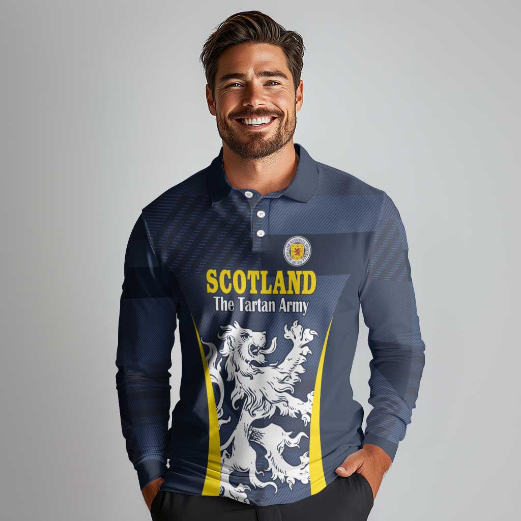 Custom Scotland Football Long Sleeve Polo Shirt Scottish Lion Rampant Tartan Fan - Wonder Print Shop