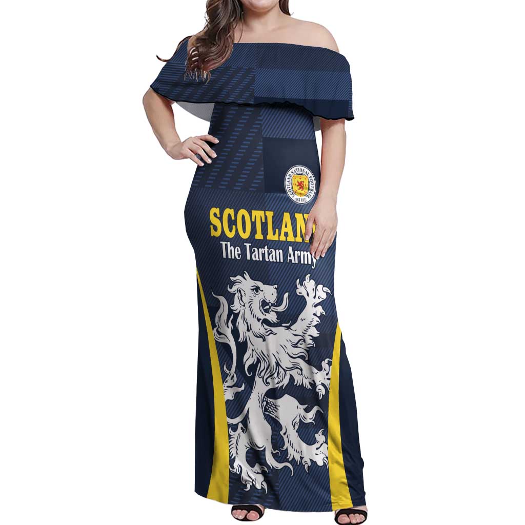 Custom Scotland Football Off Shoulder Maxi Dress Scottish Lion Rampant Tartan Fan - Wonder Print Shop