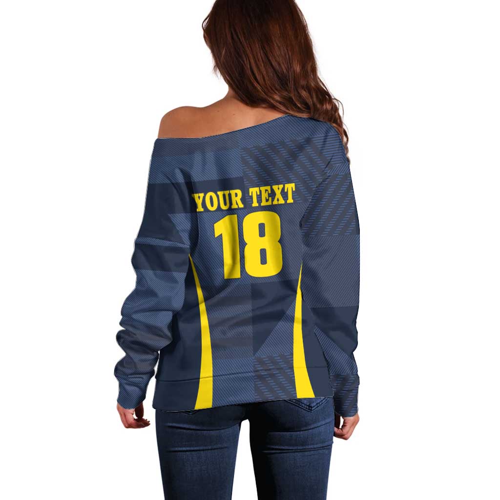 Custom Scotland Football Off Shoulder Sweater Scottish Lion Rampant Tartan Fan - Wonder Print Shop