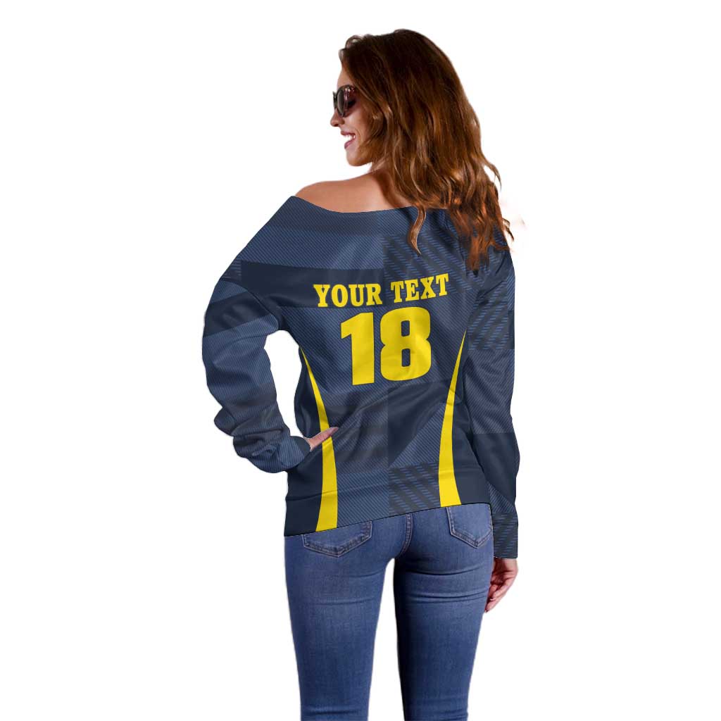 Custom Scotland Football Off Shoulder Sweater Scottish Lion Rampant Tartan Fan - Wonder Print Shop