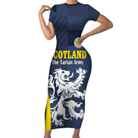 Custom Scotland Football Short Sleeve Bodycon Dress Scottish Lion Rampant Tartan Fan - Wonder Print Shop