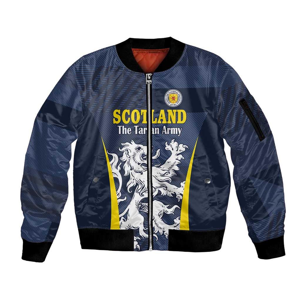 Custom Scotland Football Sleeve Zip Bomber Jacket Scottish Lion Rampant Tartan Fan - Wonder Print Shop