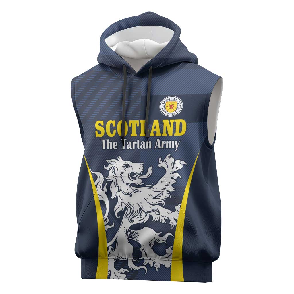 Custom Scotland Football Sleeveless Hoodie Scottish Lion Rampant Tartan Fan - Wonder Print Shop