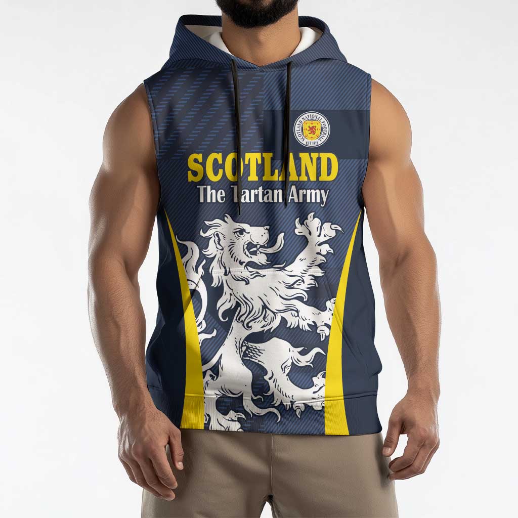 Custom Scotland Football Sleeveless Hoodie Scottish Lion Rampant Tartan Fan - Wonder Print Shop