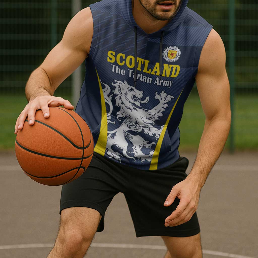Custom Scotland Football Sleeveless Hoodie Scottish Lion Rampant Tartan Fan - Wonder Print Shop