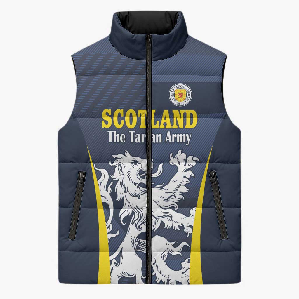 Custom Scotland Football Sleeveless Puffer Jacket Scottish Lion Rampant Tartan Fan - Wonder Print Shop