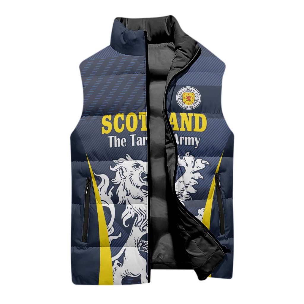 Custom Scotland Football Sleeveless Puffer Jacket Scottish Lion Rampant Tartan Fan - Wonder Print Shop