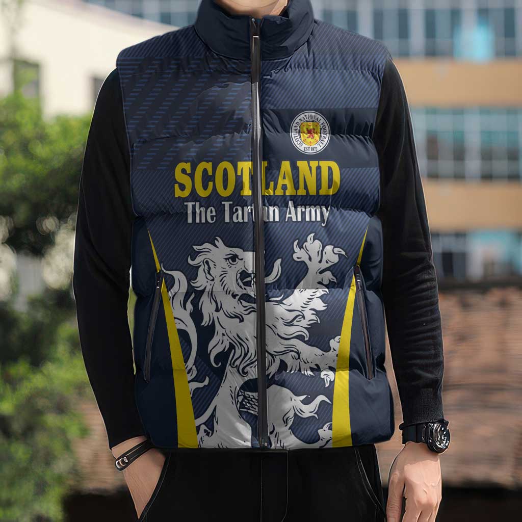 Custom Scotland Football Sleeveless Puffer Jacket Scottish Lion Rampant Tartan Fan - Wonder Print Shop