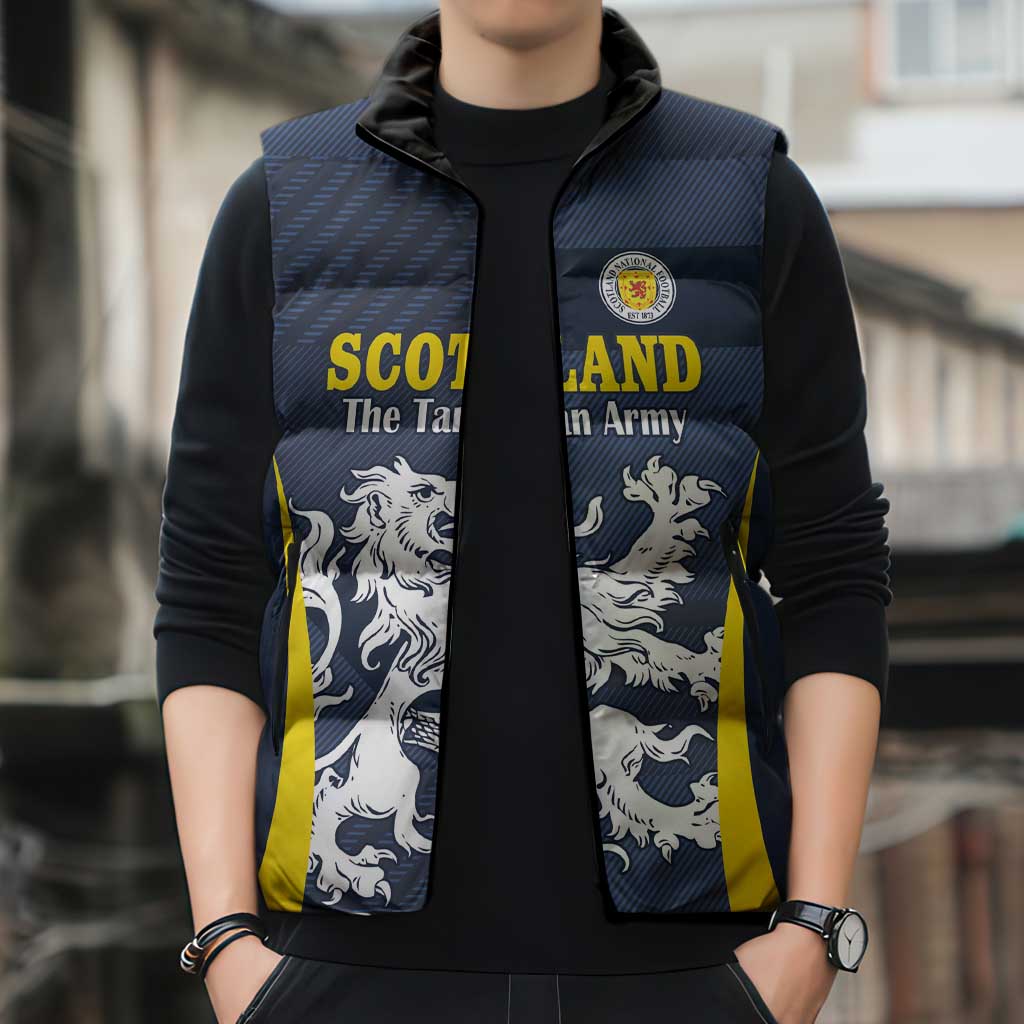 Custom Scotland Football Sleeveless Puffer Jacket Scottish Lion Rampant Tartan Fan - Wonder Print Shop