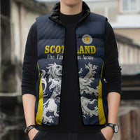 Custom Scotland Football Sleeveless Puffer Jacket Scottish Lion Rampant Tartan Fan - Wonder Print Shop