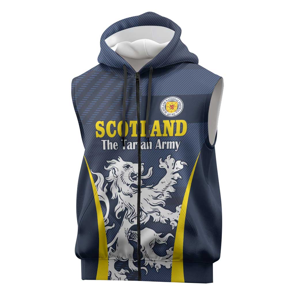 Custom Scotland Football Sleeveless Zip Hoodie Scottish Lion Rampant Tartan Fan - Wonder Print Shop