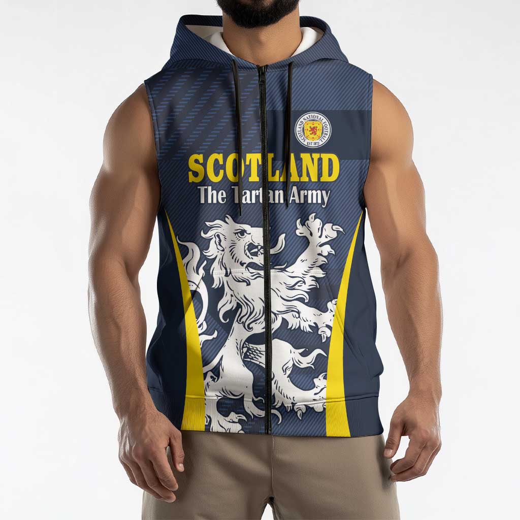 Custom Scotland Football Sleeveless Zip Hoodie Scottish Lion Rampant Tartan Fan - Wonder Print Shop