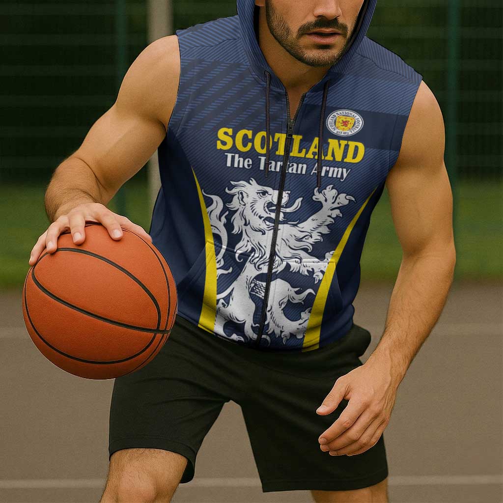Custom Scotland Football Sleeveless Zip Hoodie Scottish Lion Rampant Tartan Fan - Wonder Print Shop