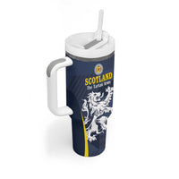 Custom Scotland Football Tumbler With Handle Scottish Lion Rampant Tartan Fan - Wonder Print Shop