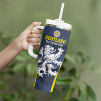 Custom Scotland Football Tumbler With Handle Scottish Lion Rampant Tartan Fan - Wonder Print Shop
