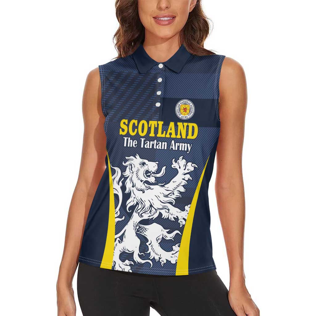 Custom Scotland Football Women Sleeveless Polo Shirt Scottish Lion Rampant Tartan Fan - Wonder Print Shop