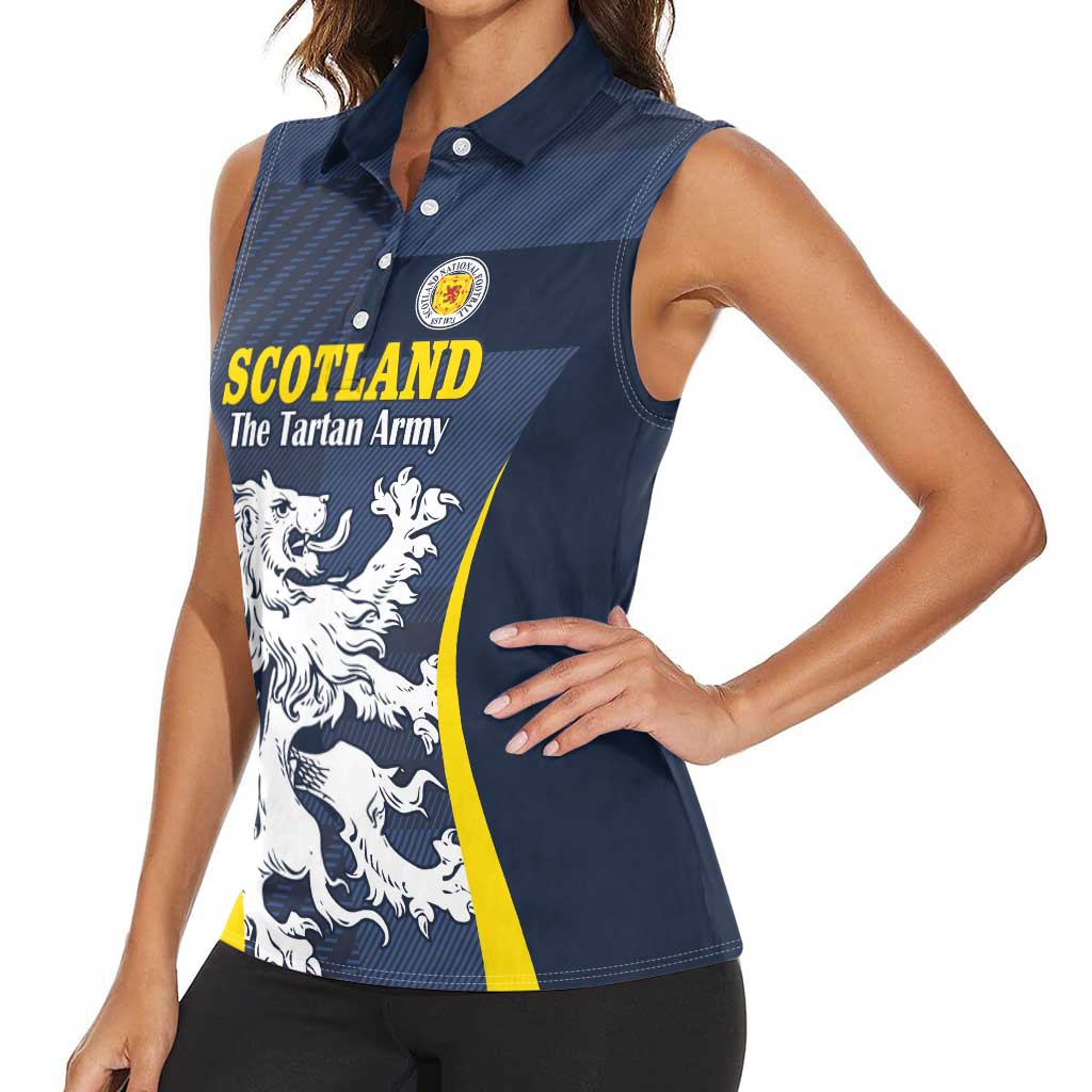 Custom Scotland Football Women Sleeveless Polo Shirt Scottish Lion Rampant Tartan Fan - Wonder Print Shop