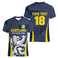 Custom Scotland Football Women V-Neck T-Shirt Scottish Lion Rampant Tartan Fan - Wonder Print Shop