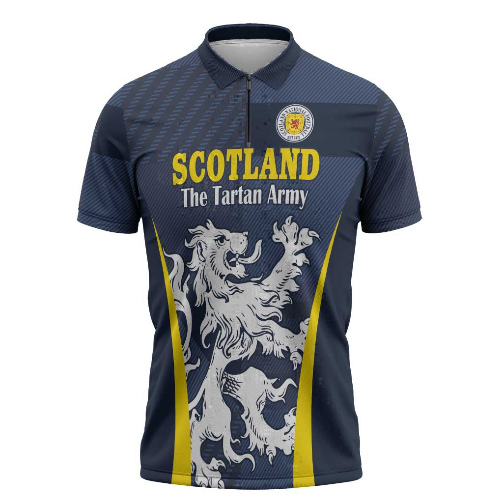 Custom Scotland Football Zipper Polo Shirt Scottish Lion Rampant Tartan Fan - Wonder Print Shop