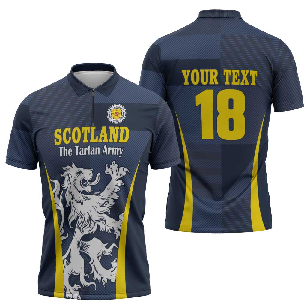 Custom Scotland Football Zipper Polo Shirt Scottish Lion Rampant Tartan Fan - Wonder Print Shop