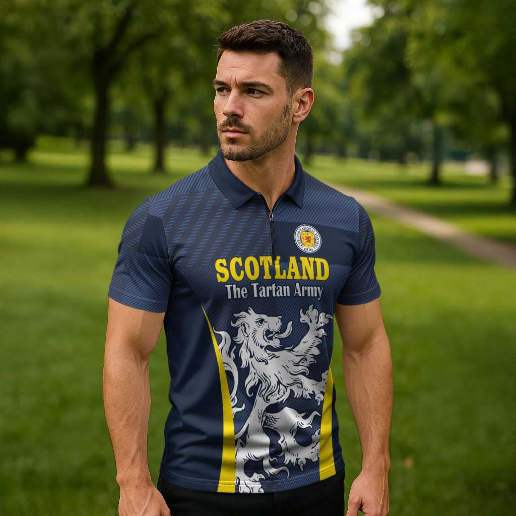 Custom Scotland Football Zipper Polo Shirt Scottish Lion Rampant Tartan Fan - Wonder Print Shop