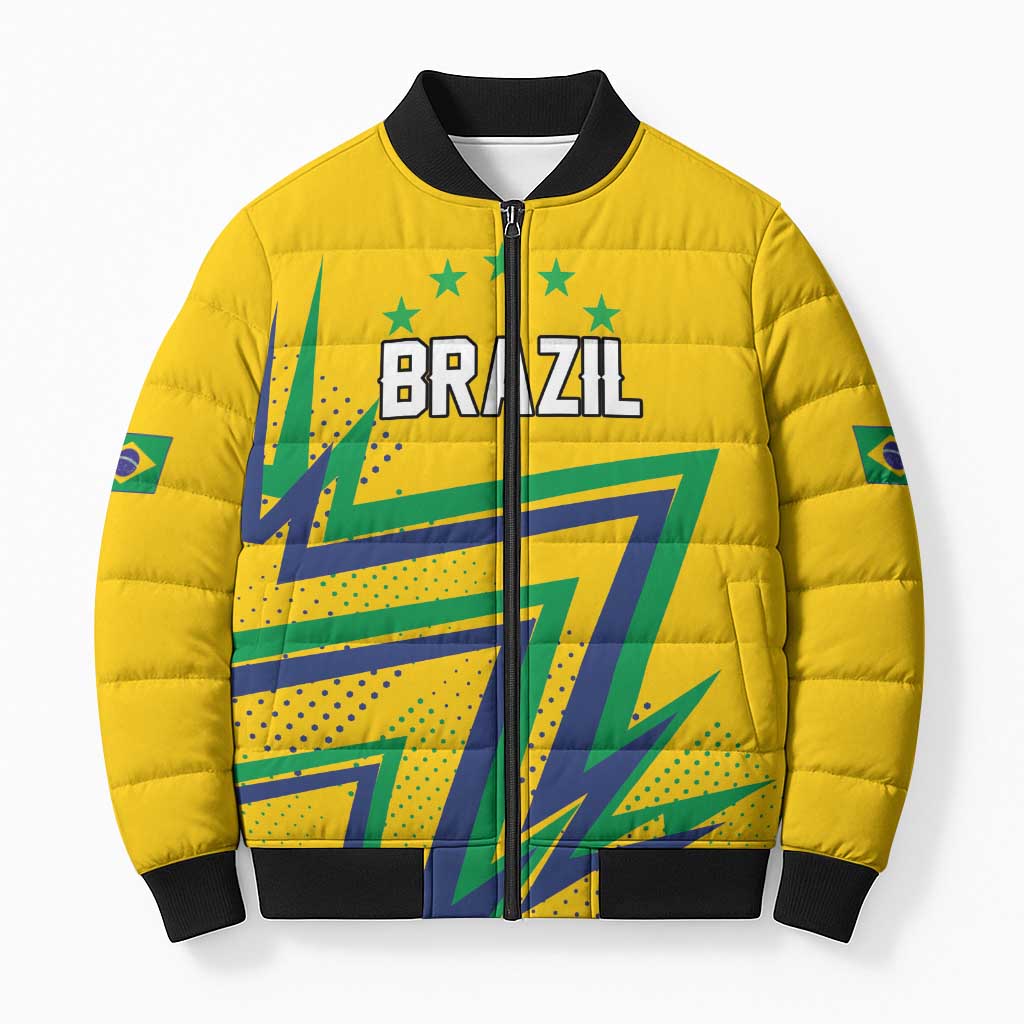 Custom Brazil Football Spirit Bomber Puffer Jacket Selecao Canarinho Sporty Style - Wonder Print Shop