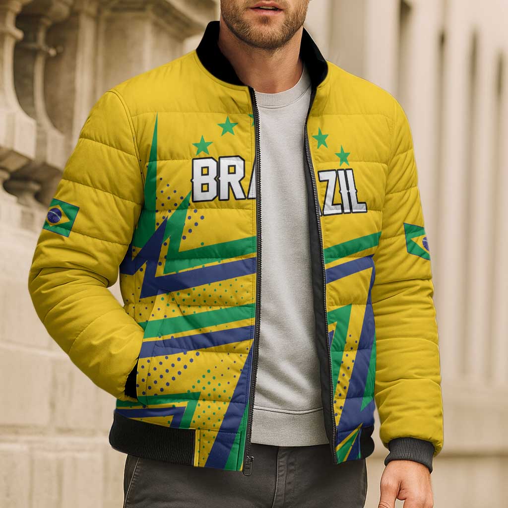 Custom Brazil Football Spirit Bomber Puffer Jacket Selecao Canarinho Sporty Style - Wonder Print Shop