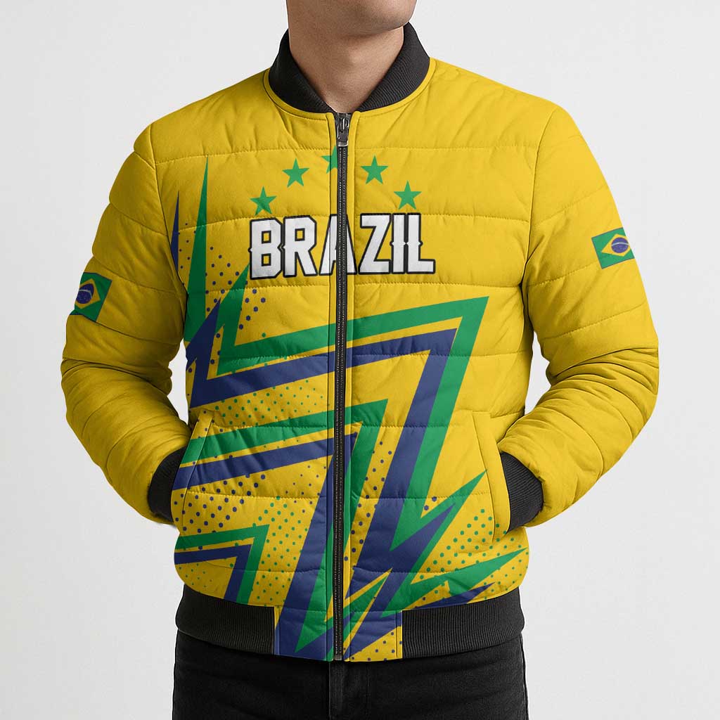 Custom Brazil Football Spirit Bomber Puffer Jacket Selecao Canarinho Sporty Style - Wonder Print Shop