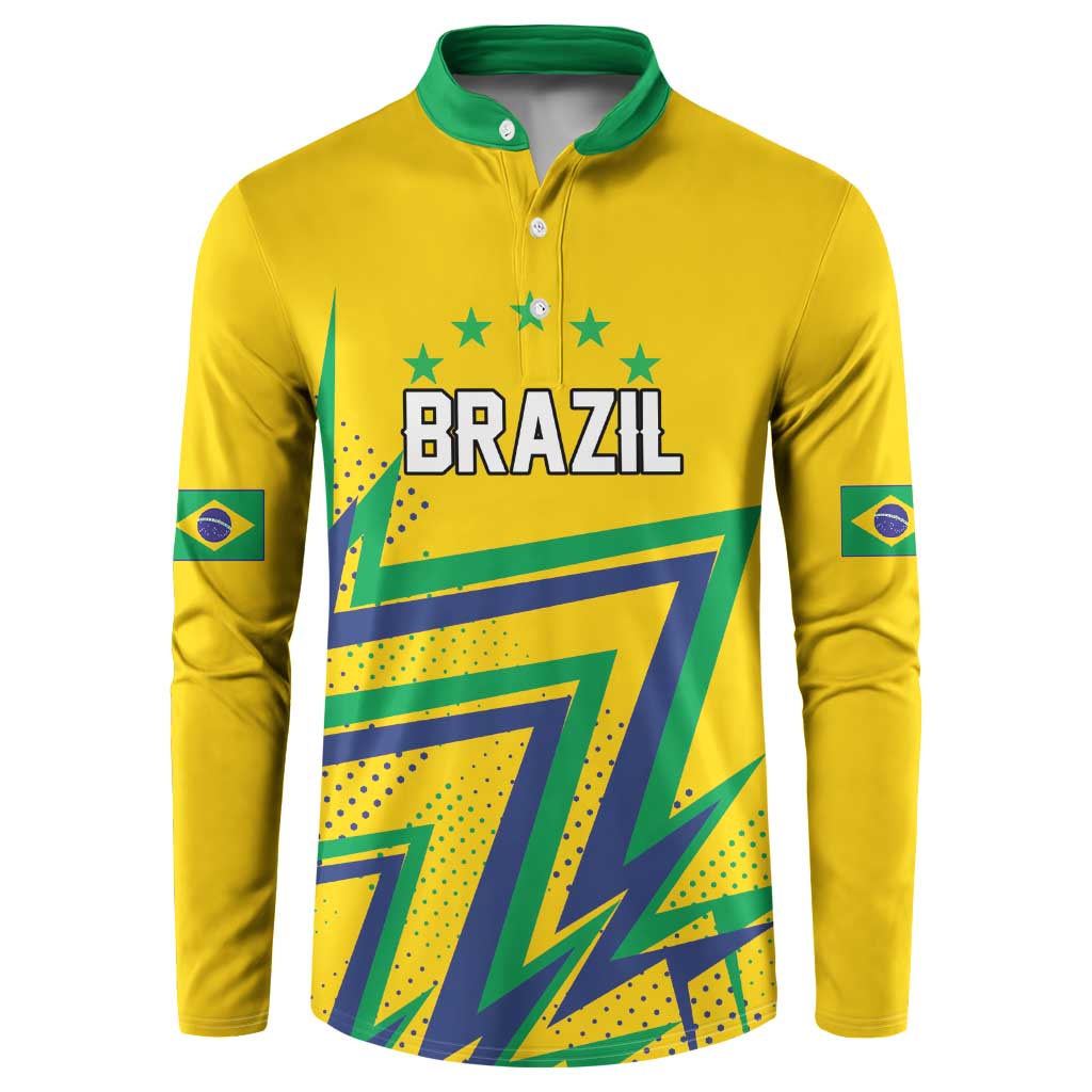 Custom Brazil Football Spirit Button Sweatshirt Selecao Canarinho Sporty Style - Wonder Print Shop