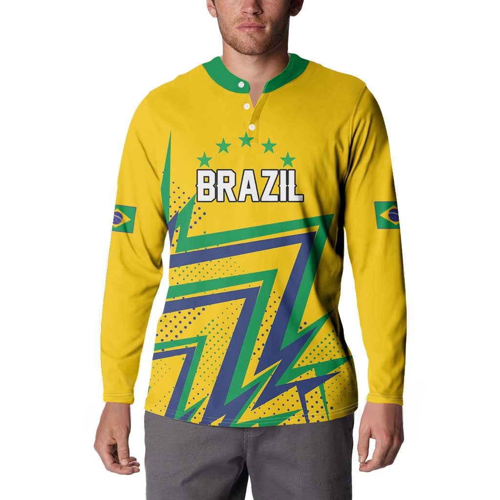 Custom Brazil Football Spirit Button Sweatshirt Selecao Canarinho Sporty Style - Wonder Print Shop