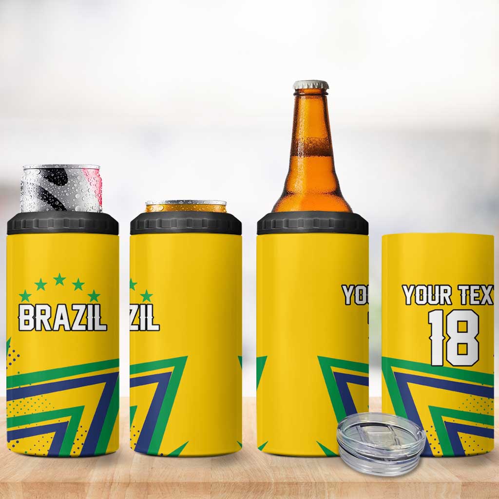 Custom Brazil Football Spirit 4 in 1 Can Cooler Tumbler Selecao Canarinho Sporty Style - Wonder Print Shop