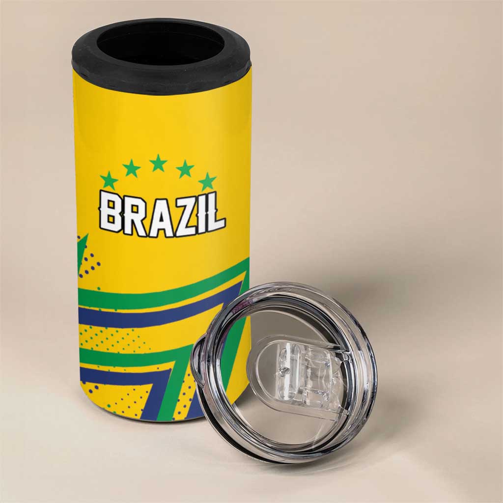 Custom Brazil Football Spirit 4 in 1 Can Cooler Tumbler Selecao Canarinho Sporty Style - Wonder Print Shop