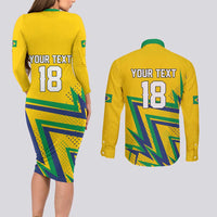 Custom Brazil Football Spirit Couples Matching Long Sleeve Bodycon Dress and Long Sleeve Button Shirt Selecao Canarinho Sporty Style - Wonder Print Shop