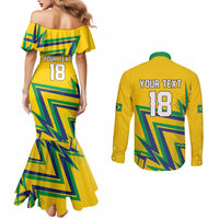 Custom Brazil Football Spirit Couples Matching Mermaid Dress and Long Sleeve Button Shirt Selecao Canarinho Sporty Style - Wonder Print Shop