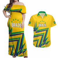 Custom Brazil Football Spirit Couples Matching Off Shoulder Maxi Dress and Hawaiian Shirt Selecao Canarinho Sporty Style - Wonder Print Shop