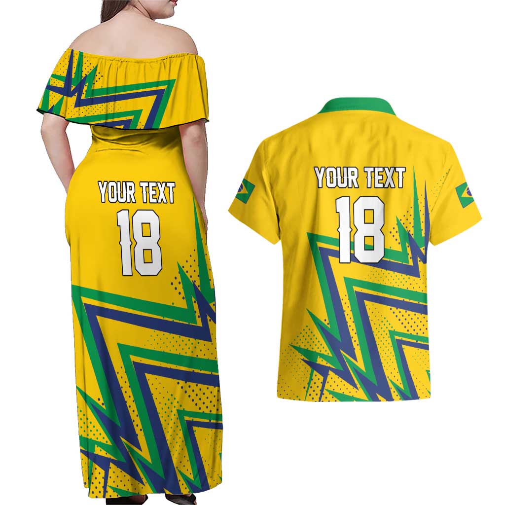 Custom Brazil Football Spirit Couples Matching Off Shoulder Maxi Dress and Hawaiian Shirt Selecao Canarinho Sporty Style - Wonder Print Shop