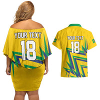 Custom Brazil Football Spirit Couples Matching Off Shoulder Short Dress and Hawaiian Shirt Selecao Canarinho Sporty Style - Wonder Print Shop