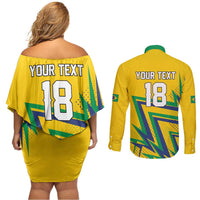 Custom Brazil Football Spirit Couples Matching Off Shoulder Short Dress and Long Sleeve Button Shirt Selecao Canarinho Sporty Style - Wonder Print Shop