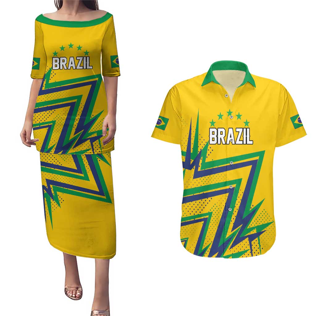 Custom Brazil Football Spirit Couples Matching Puletasi and Hawaiian Shirt Selecao Canarinho Sporty Style - Wonder Print Shop