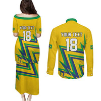 Custom Brazil Football Spirit Couples Matching Puletasi and Long Sleeve Button Shirt Selecao Canarinho Sporty Style - Wonder Print Shop