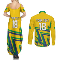 Custom Brazil Football Spirit Couples Matching Summer Maxi Dress and Long Sleeve Button Shirt Selecao Canarinho Sporty Style - Wonder Print Shop