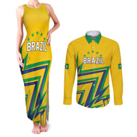 Custom Brazil Football Spirit Couples Matching Tank Maxi Dress and Long Sleeve Button Shirt Selecao Canarinho Sporty Style - Wonder Print Shop