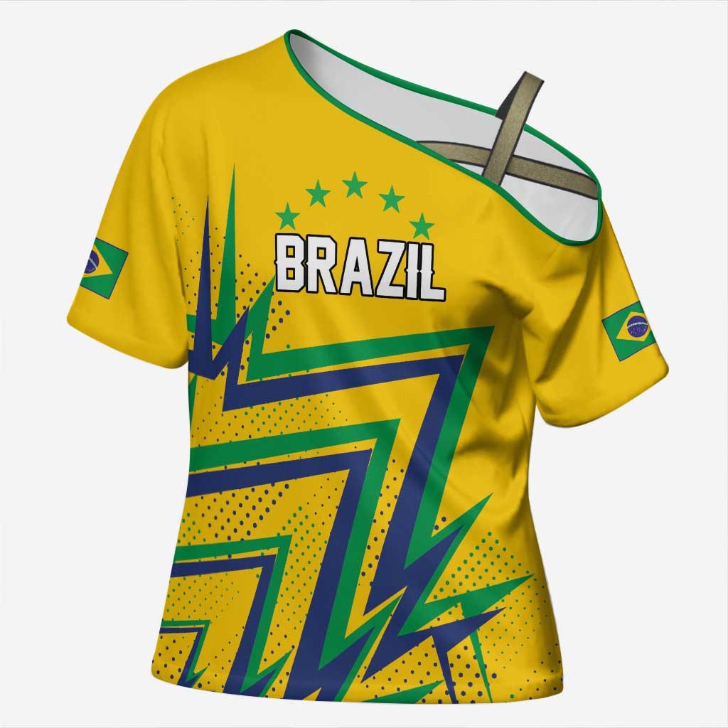 Custom Brazil Football Spirit Cross Shoulder Shirt Selecao Canarinho Sporty Style - Wonder Print Shop