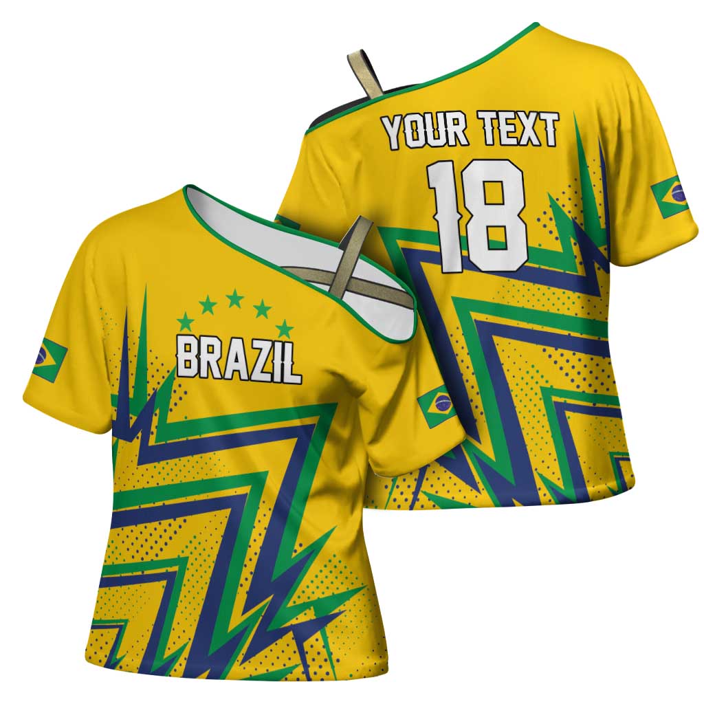 Custom Brazil Football Spirit Cross Shoulder Shirt Selecao Canarinho Sporty Style - Wonder Print Shop