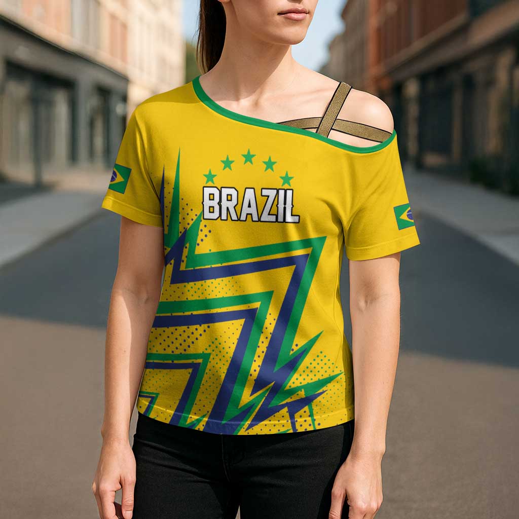 Custom Brazil Football Spirit Cross Shoulder Shirt Selecao Canarinho Sporty Style - Wonder Print Shop