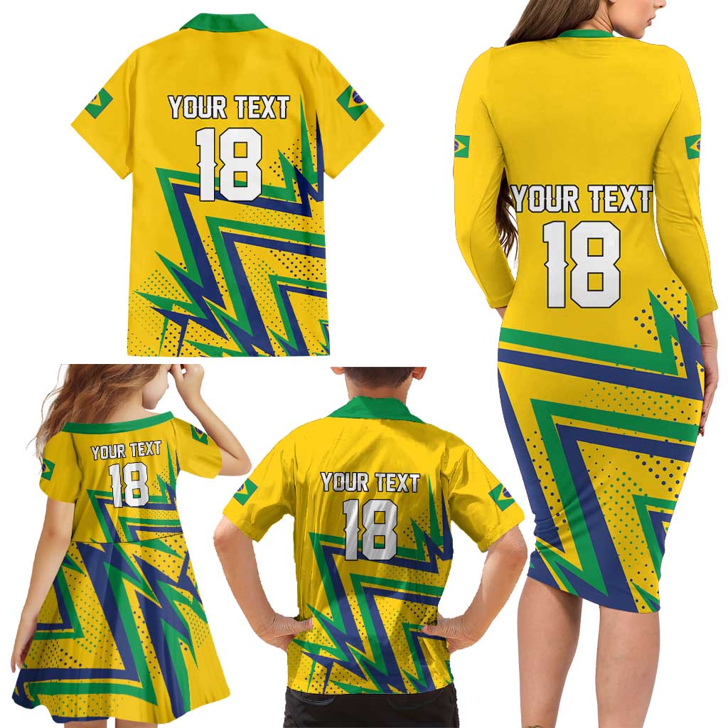 Custom Brazil Football Spirit Family Matching Long Sleeve Bodycon Dress and Hawaiian Shirt Selecao Canarinho Sporty Style - Wonder Print Shop