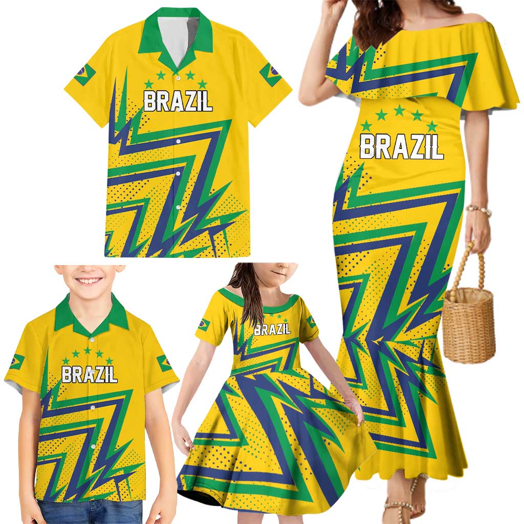 Custom Brazil Football Spirit Family Matching Mermaid Dress and Hawaiian Shirt Selecao Canarinho Sporty Style - Wonder Print Shop