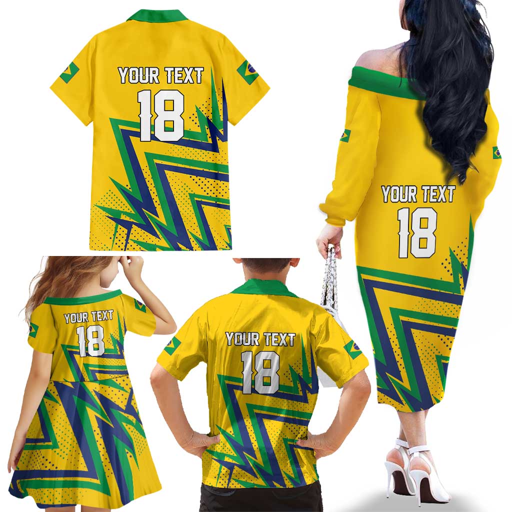 Custom Brazil Football Spirit Family Matching Off The Shoulder Long Sleeve Dress and Hawaiian Shirt Selecao Canarinho Sporty Style - Wonder Print Shop